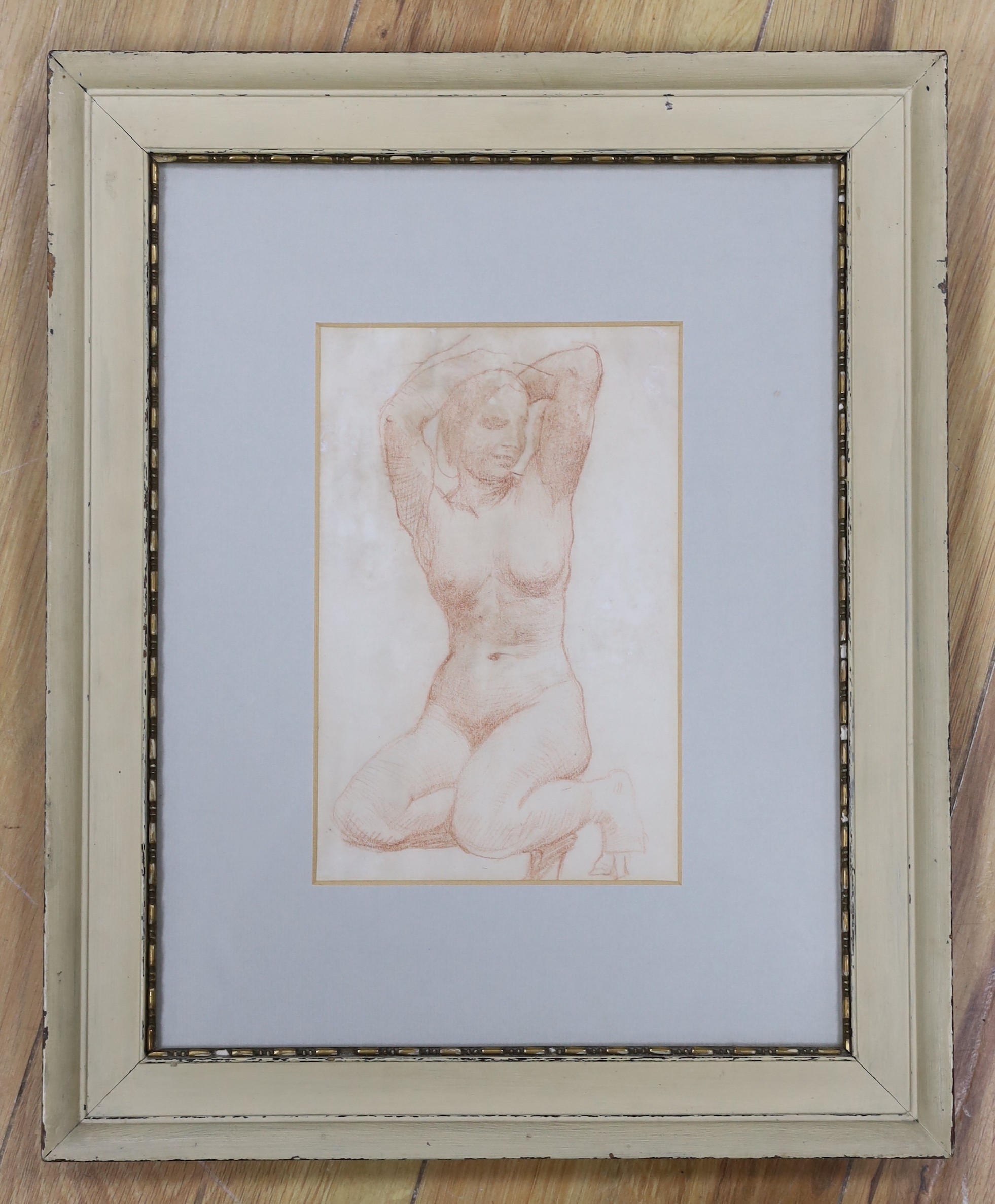 Alfred George Stevens (1817-1875), sanguine chalk, Kneeling female nude, 22 x 14cm